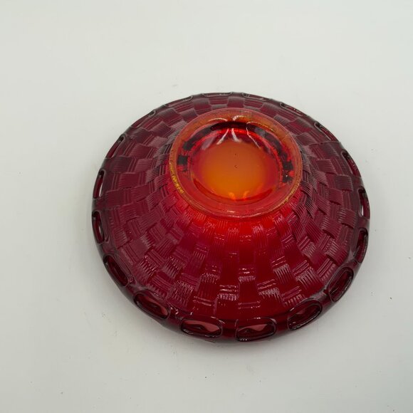 Fenton Glass 2 Row Open Edge Ruby Amberina Basket Weave Bowl. 6" dia. X 2.5" h. - Picture 3 of 8